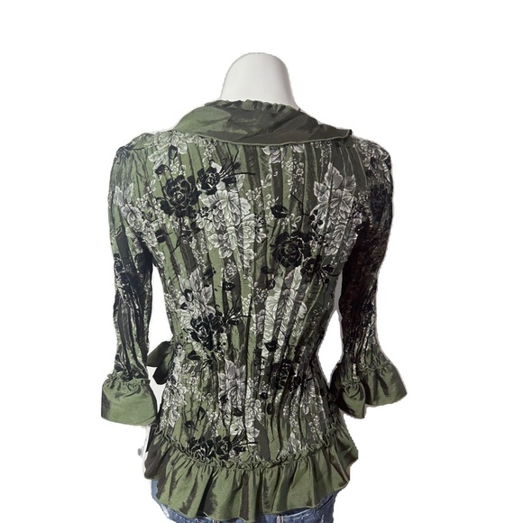 NWT PIANO GREEN FLORAL TOP BLOUSE WRINKLED TAFFETA FAIRY GOTH RENAISSANCE SIZE M - Picture 3 of 14
